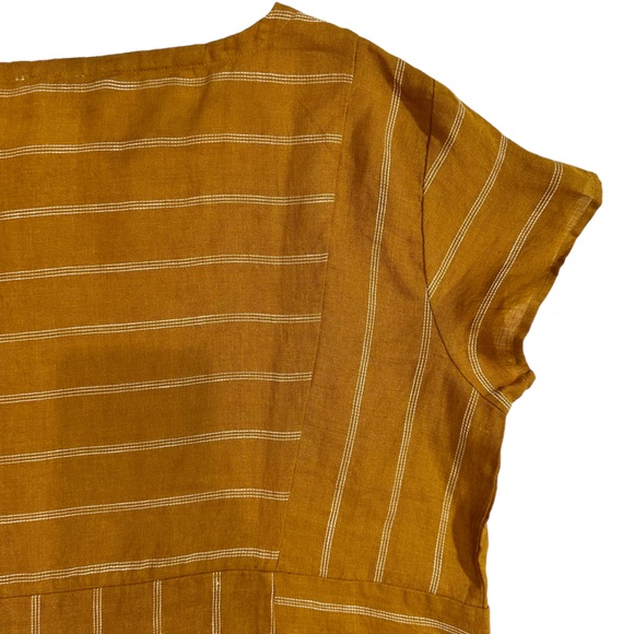 Garnet Hill Mustard Seamed Linen Boxy Top White Stripes - Picture 8 of 10